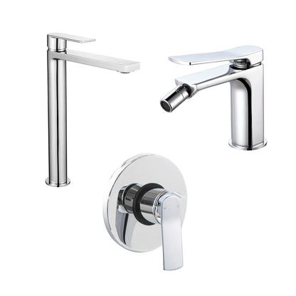 Composizione di miscelatori per lavabo alto, bidet e doccia a una via Lumix in ottone cromato by CeramicStore | Lo specialista del tuo bagno