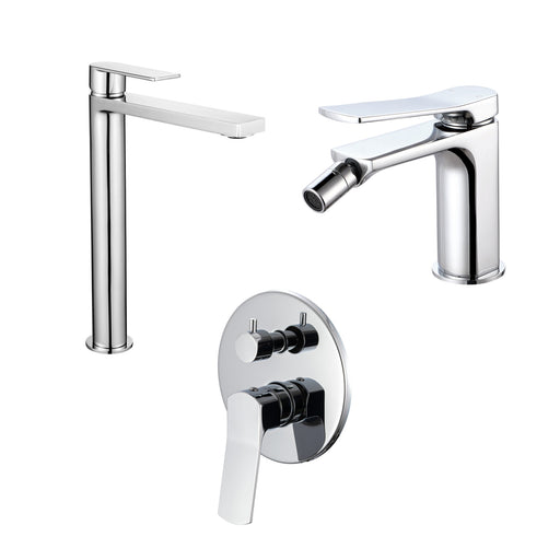 Composizione di miscelatori per lavabo alto, bidet e doccia tre vie tondo in ottone cromato Lumix by CeramicStore | Lo specialista del tuo bagno