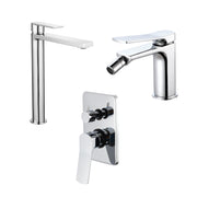 Composizione di miscelatori per lavabo alto, bidet e doccia due vie squadrato in ottone cromato Lumix by CeramicStore | Lo specialista del tuo bagno
