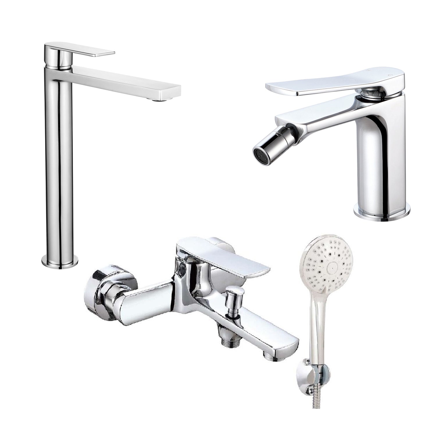 Composizione di miscelatori per lavabo alto, bidet e vasca Lumix in ottone cromato by CeramicStore | Lo specialista del tuo bagno