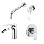 Composizione di miscelatori per lavabo incasso, bidet e doccia a una via Lumix in ottone cromato by CeramicStore | Lo specialista del tuo bagno