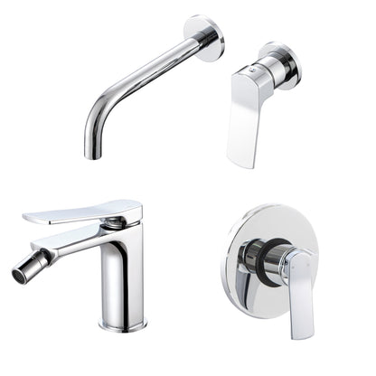 Composizione di miscelatori per lavabo incasso, bidet e doccia a una via Lumix in ottone cromato by CeramicStore | Lo specialista del tuo bagno