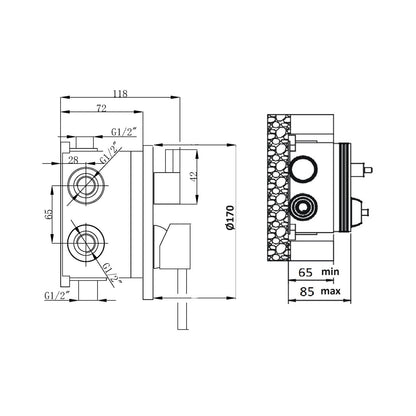 Composizione di miscelatori per lavabo incasso, bidet e doccia tre vie tondo in ottone cromato Lumix by CeramicStore | Lo specialista del tuo bagno