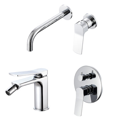 Composizione di miscelatori per lavabo incasso, bidet e doccia due vie tondo in ottone cromato Lumix by CeramicStore | Lo specialista del tuo bagno