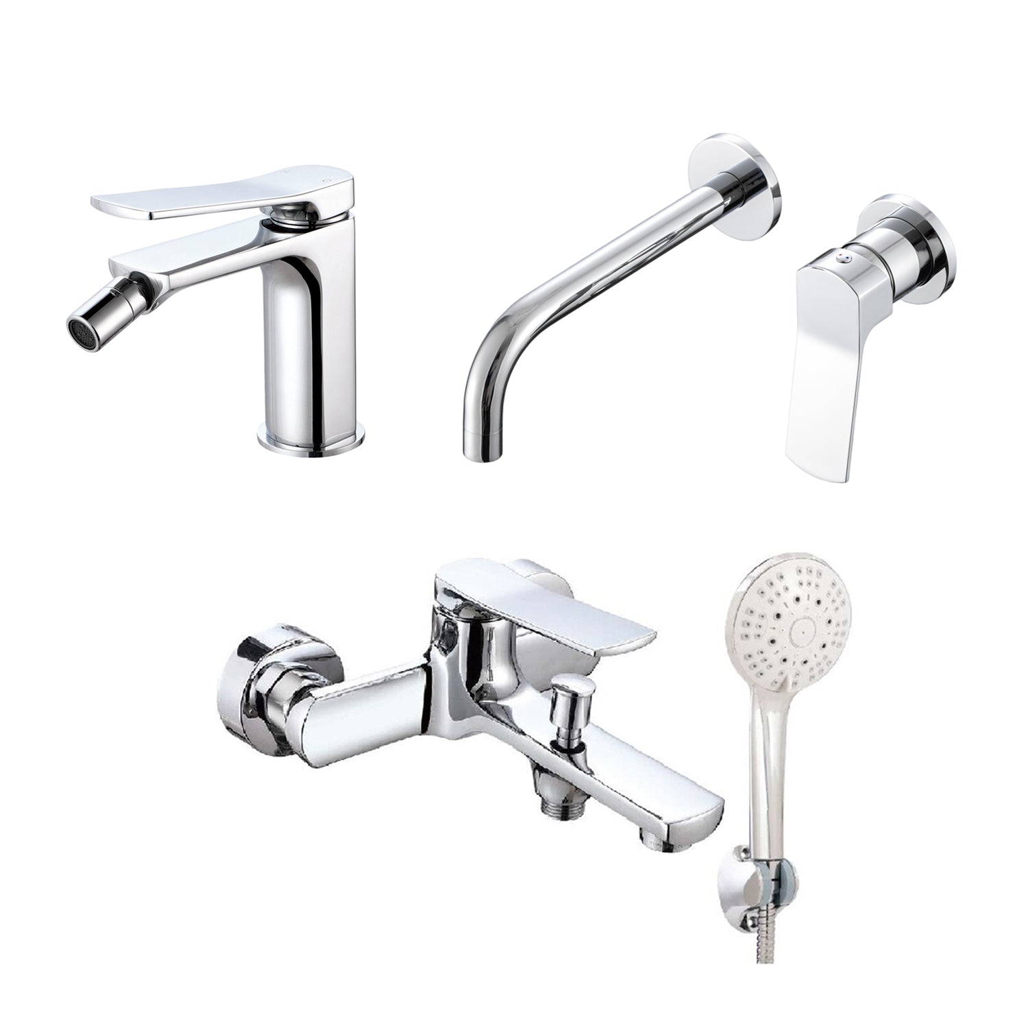 Composizione di miscelatori per lavabo incasso, bidet e vasca Lumix in ottone cromato by CeramicStore | Lo specialista del tuo bagno
