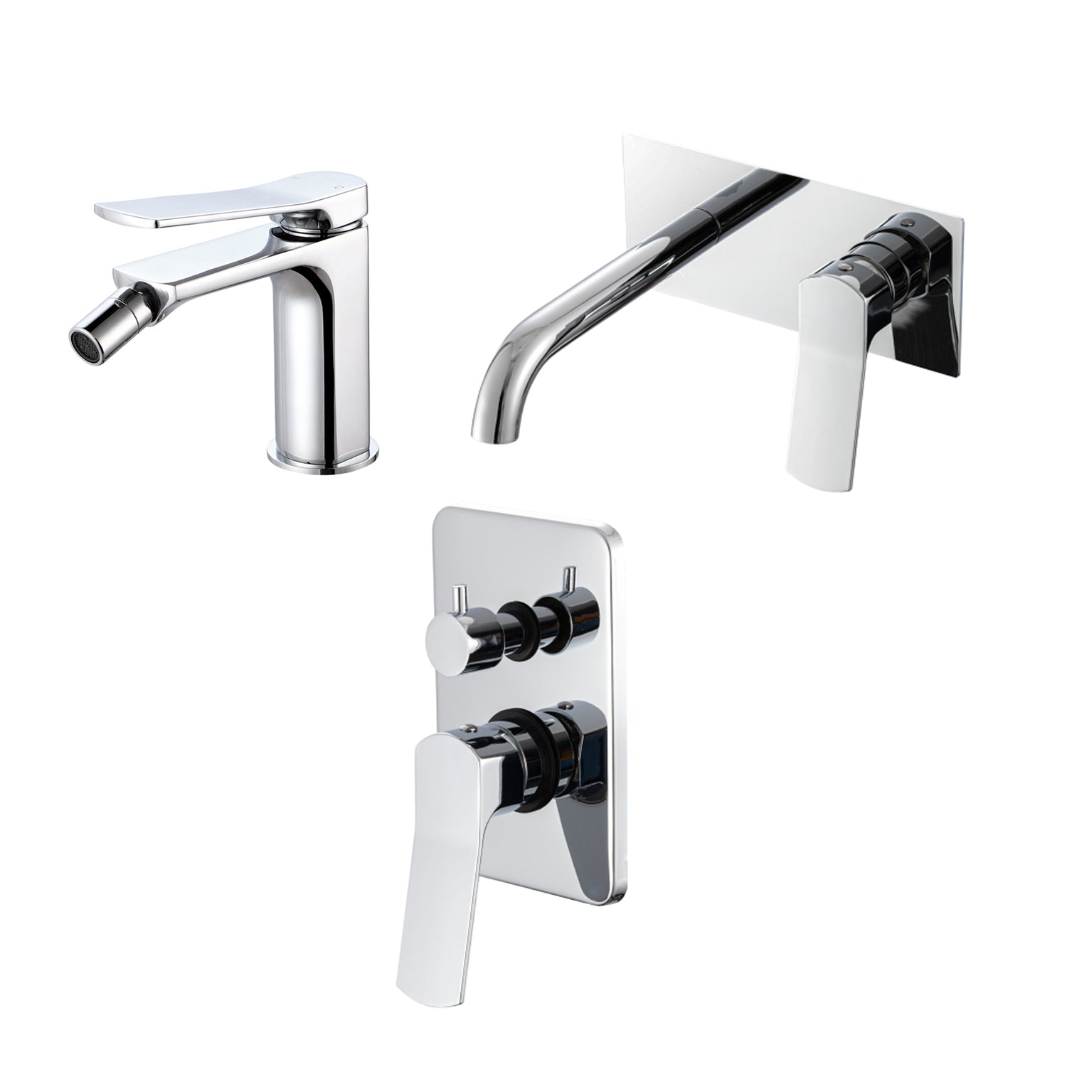 Composizione di miscelatori per lavabo incasso easy box, bidet e doccia due vie squadrato in ottone cromato Lumix by CeramicStore | Lo specialista del tuo bagno