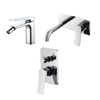 Composizione di miscelatori per lavabo incasso easy box, bidet e doccia due vie squadrato in ottone cromato Lumix by CeramicStore | Lo specialista del tuo bagno