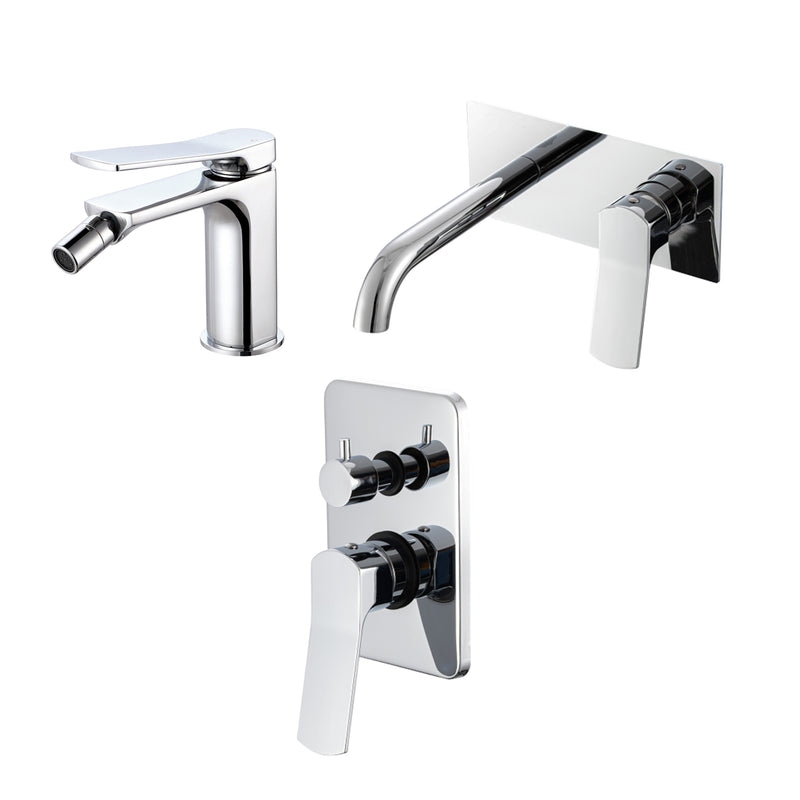 Composizione di miscelatori per lavabo incasso easy box, bidet e doccia due vie squadrato in ottone cromato Lumix by CeramicStore | Lo specialista del tuo bagno