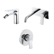 Composizione di miscelatori per lavabo incasso easy box, bidet e doccia a una via Lumix in ottone cromato by CeramicStore | Lo specialista del tuo bagno