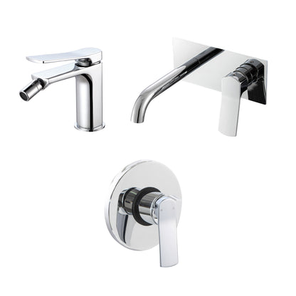 Composizione di miscelatori per lavabo incasso easy box, bidet e doccia a una via Lumix in ottone cromato by CeramicStore | Lo specialista del tuo bagno