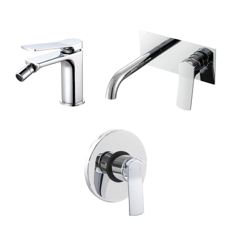 Composizione di miscelatori per lavabo incasso easy box, bidet e doccia a una via Lumix in ottone cromato by CeramicStore | Lo specialista del tuo bagno