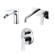 Composizione di miscelatori per lavabo incasso easy box, bidet e doccia tre vie tondo in ottone cromato Lumix by CeramicStore | Lo specialista del tuo bagno