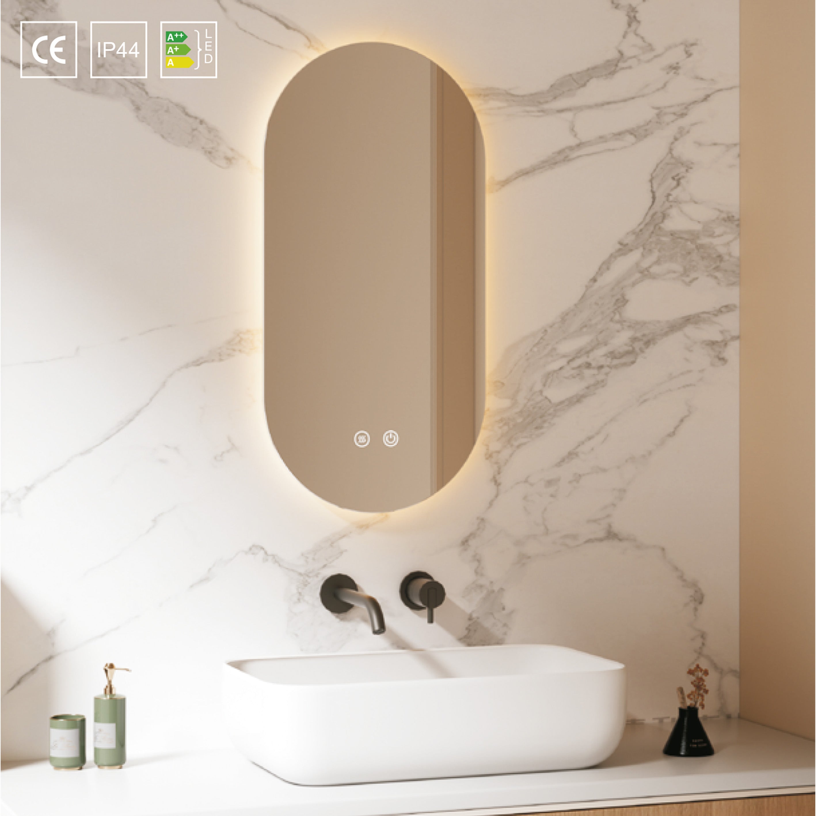 Specchio ovale retroilluminato Eterea 40x80 con antifog manuale e 3 tonalità di luce by CeramicStore | Lo specialista del tuo bagno
