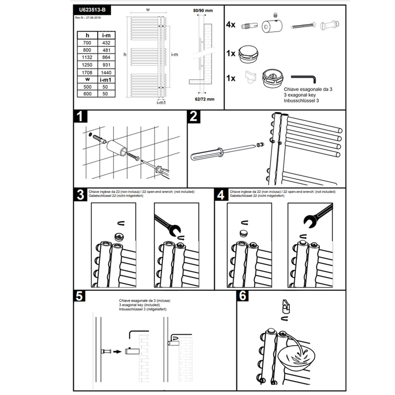 Scaldasalviette idraulico bianco 50x113,2 cm interasse 50 mm 555 Watt Lazzarini Garda by CeramicStore | Lo specialista del tuo bagno