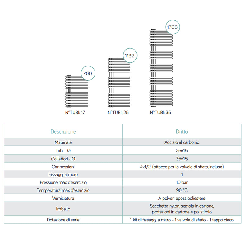 Scaldasalviette idraulico bianco 50x170,8 cm interasse 50 mm 805 Watt Lazzarini Garda by CeramicStore | Lo specialista del tuo bagno