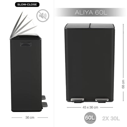 Pattumiera a pedale Modello Aliya in acciaio 2x30 l colore nero opaco