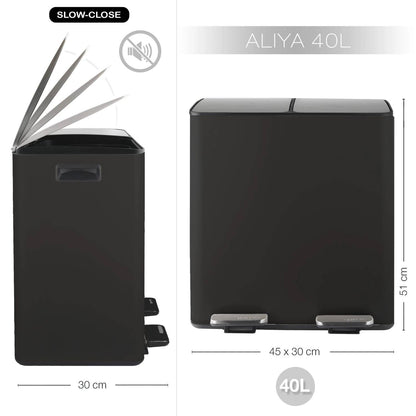 Pattumiera a pedale modello Aliya 2x20L colore nero opaco