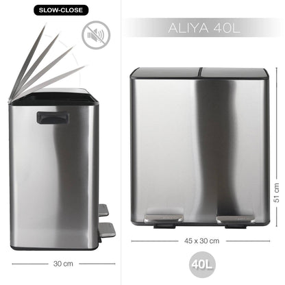 Pattumiera a pedale modello Aliya 2 x 20 Lt. in acciaio inox spazzolato