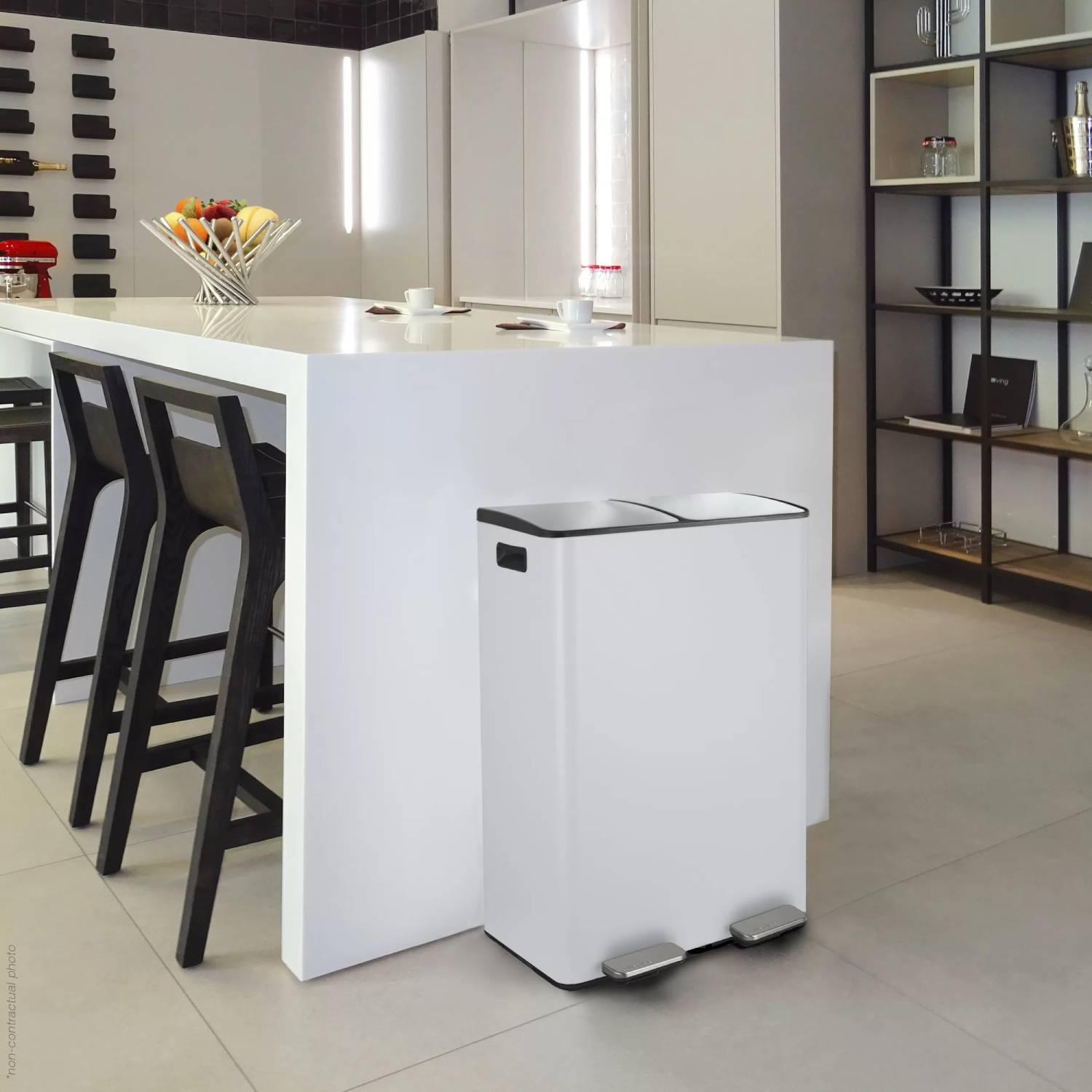 Pattumiera a pedale modello Aliya 2x 30 Lt. colore bianco opaco