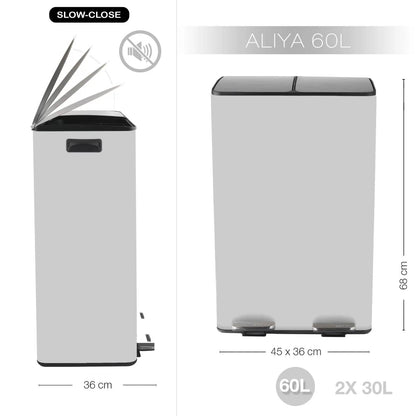 Pattumiera a pedale modello Aliya 2x 30 Lt. colore bianco opaco