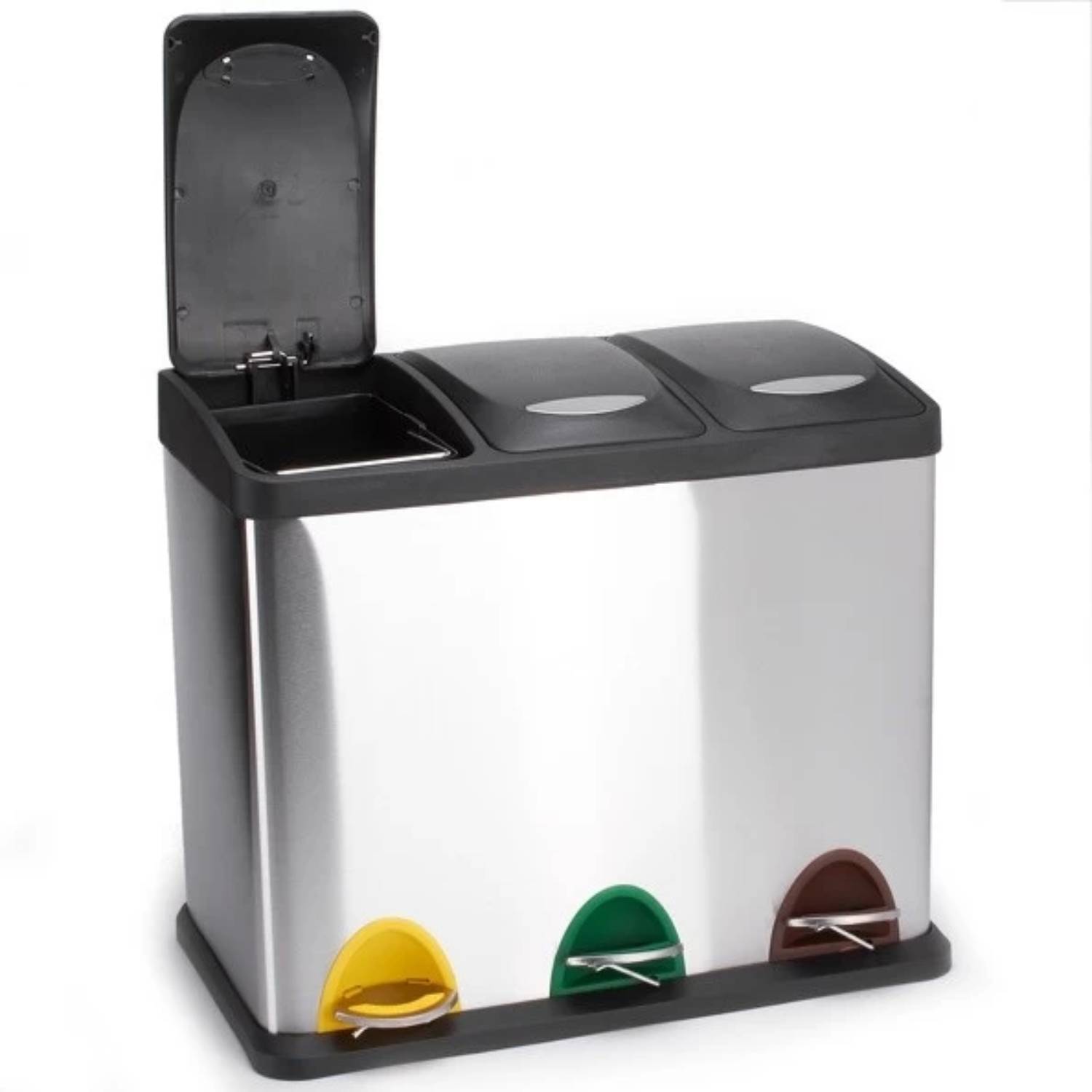 Pattumiera a pedale tri-selettiva 3 secchi colore Grigio in acciaio inox