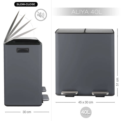 Pattumiera a pedale modello Aliya 2x20 Lt. colore grigio opaco