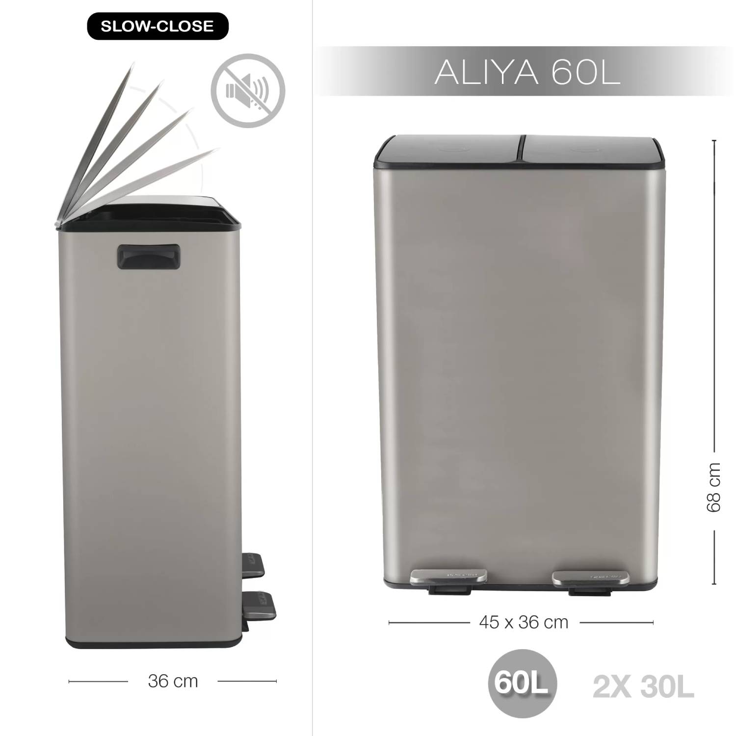 Pattumiera a pedale modello Aliya 2x30 Lt colore Tortora opaco