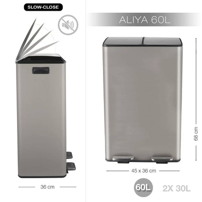 Pattumiera a pedale modello Aliya 2x30 Lt colore Tortora opaco