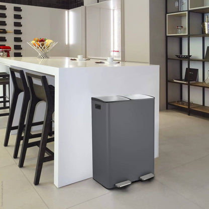 Pattumiera a pedale Aliya 2 X 30L color grigio opaco in acciaio inossidabile
