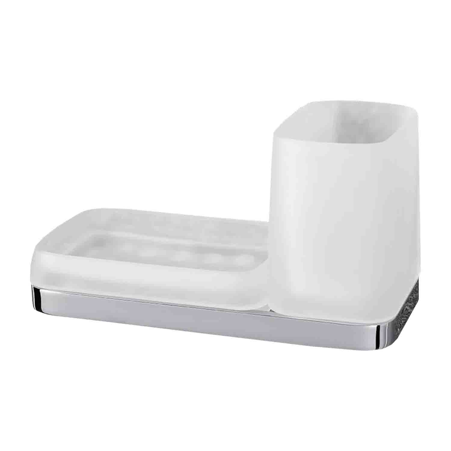 Porta bicchiere e porta sapone in ottone e vetro acidato collezione Time di Colombo Design by CeramicStore | Lo specialista del tuo bagno