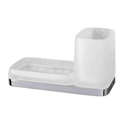 Porta bicchiere e porta sapone in ottone e vetro acidato collezione Time di Colombo Design by CeramicStore | Lo specialista del tuo bagno