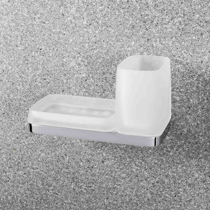 Porta bicchiere e porta sapone in ottone e vetro acidato collezione Time di Colombo Design by CeramicStore | Lo specialista del tuo bagno