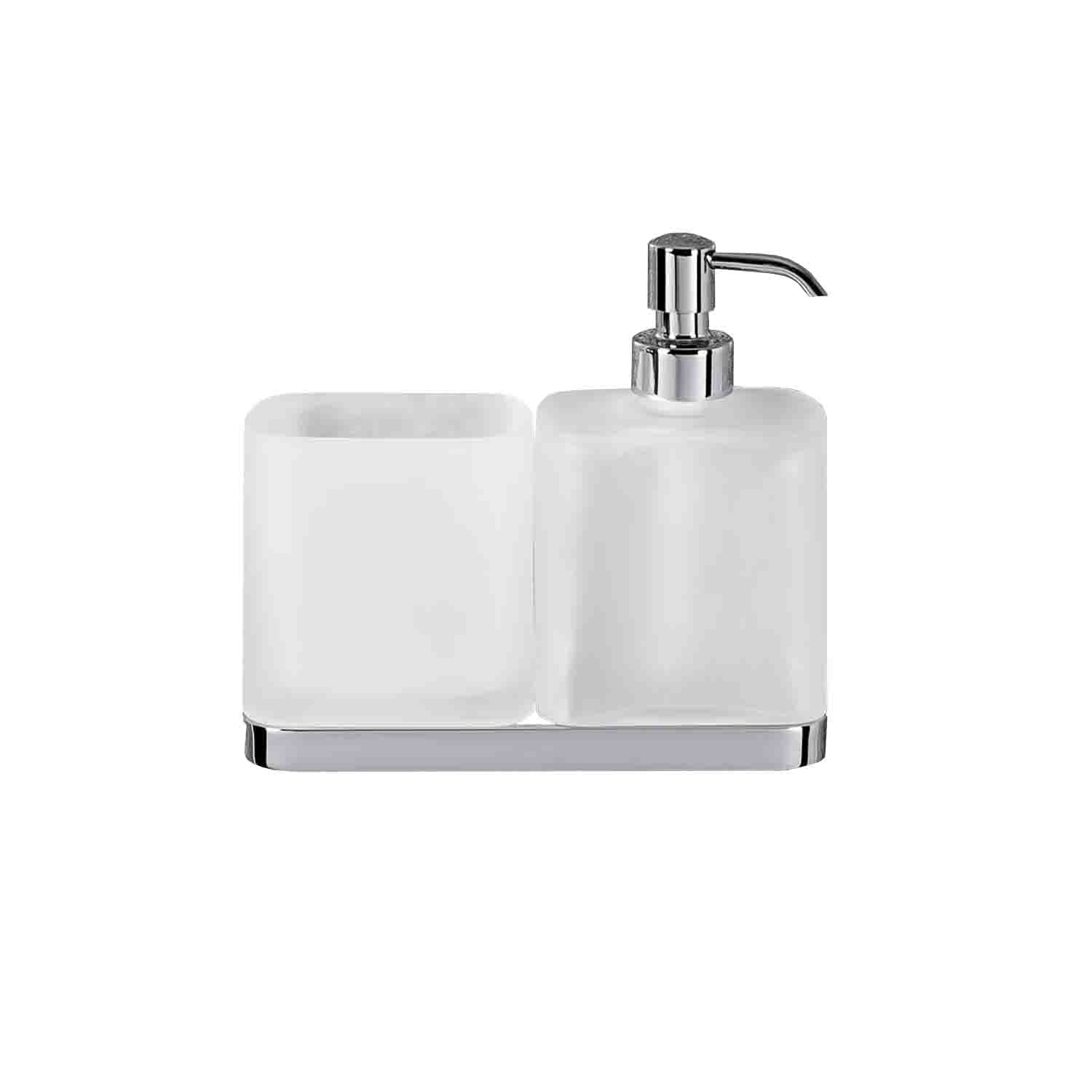Porta bicchiere e spandisapone in ottone e vetro acidato collezione Time di Colombo Design by CeramicStore | Lo specialista del tuo bagno