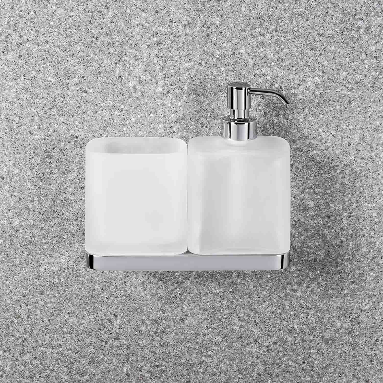 Porta bicchiere e spandisapone in ottone e vetro acidato collezione Time di Colombo Design by CeramicStore | Lo specialista del tuo bagno