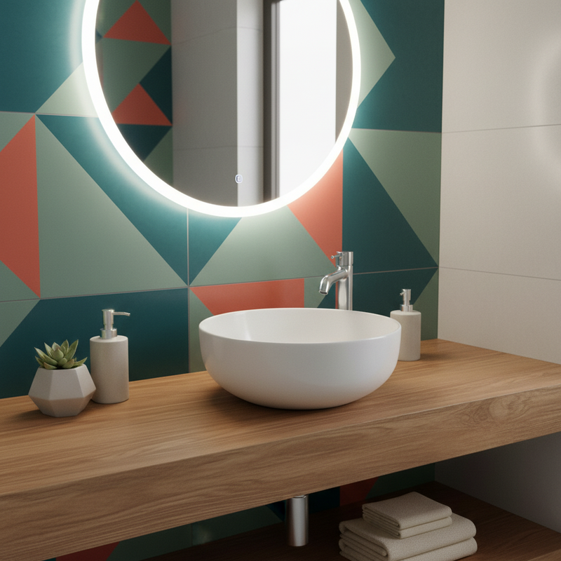 Lavabo de apoyo redondo Slim cerámica blanca diámetro 33 cm