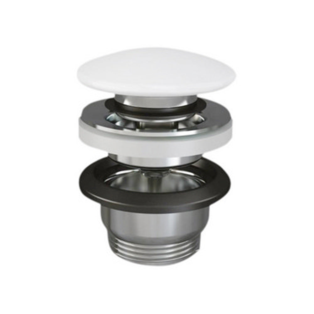 Piletta click-clack con tappo tondo bianco opaco per lavabi Sensation senza troppo pieno by CeramicStore | Lo specialista del tuo bagno