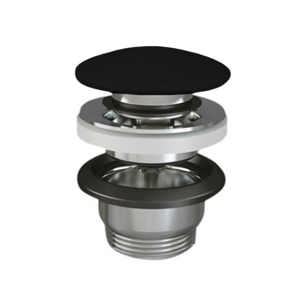 Piletta click-clack con tappo tondo nero opaco per lavabi Sensation senza troppo pieno by CeramicStore | Lo specialista del tuo bagno