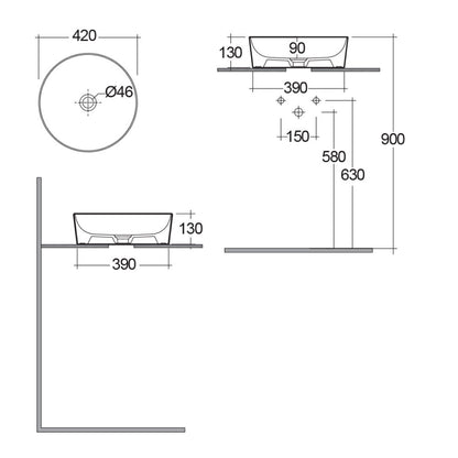Lavabo da appoggio tondo bordi sottili Sensation in ceramica diametro 42 cm- Beige Opaco