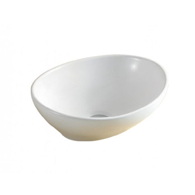 Lavabo da appoggio ovale senza foro in ceramica bianca lucida cm 41x33