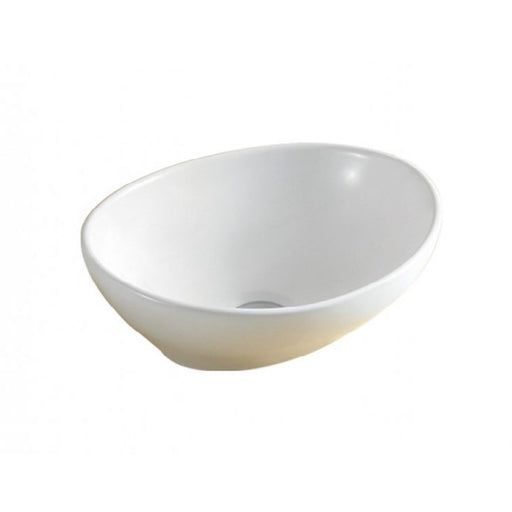 Lavabo da appoggio ovale senza foro in ceramica bianca lucida cm 41x33