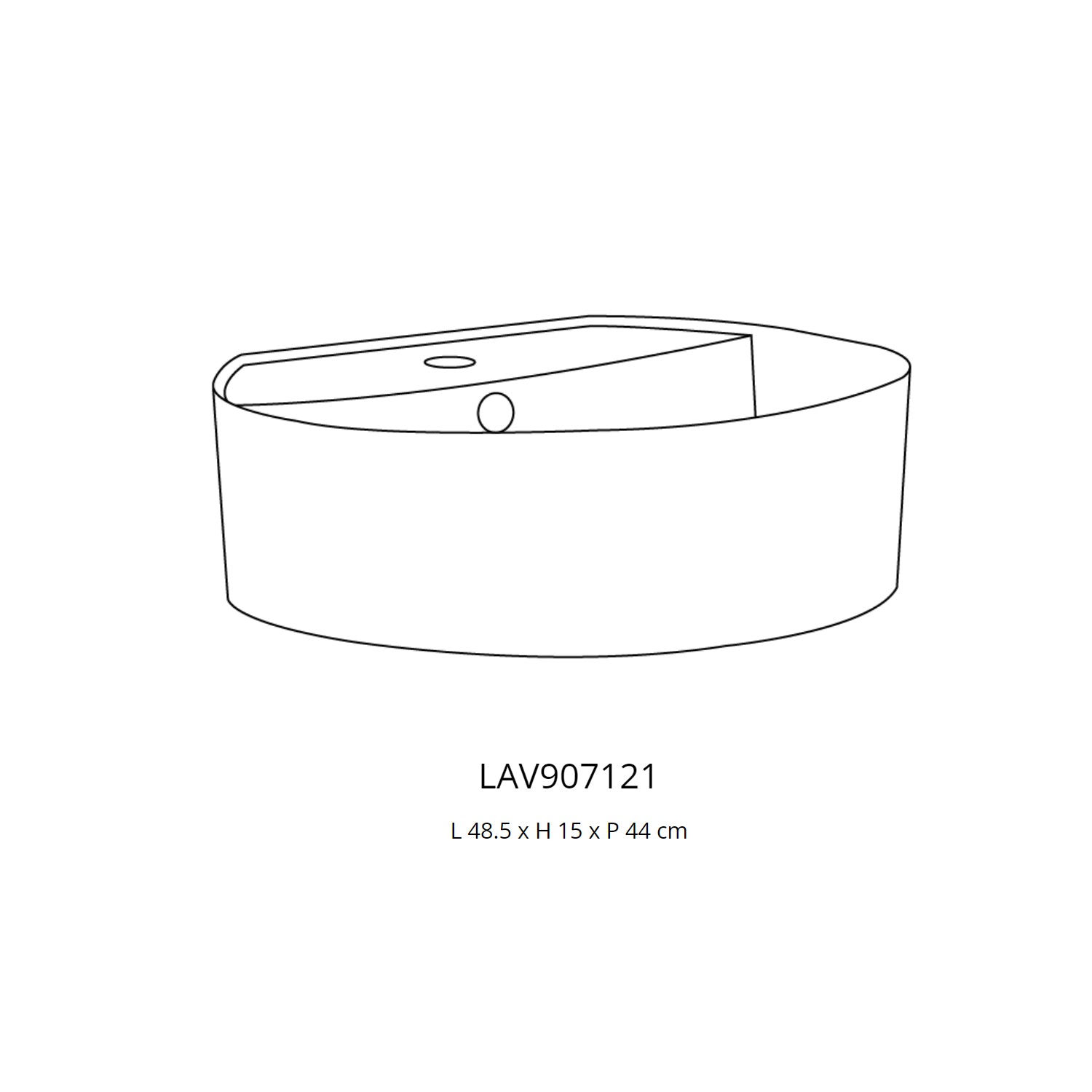 Lavabo da appoggio monoforo ovale in ceramica bianca lucida cm 48