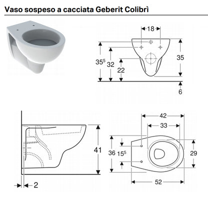 Sanitari sospesi wc+bidet +sedile normal close Geberit 'ColibrÃ¬ 2' cm 53
