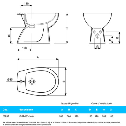 Sanitari distanziati da parete con scarico a parete wc+bidet +sedile normal close Geberit 'ColibrÃ¬ 2' cm 53