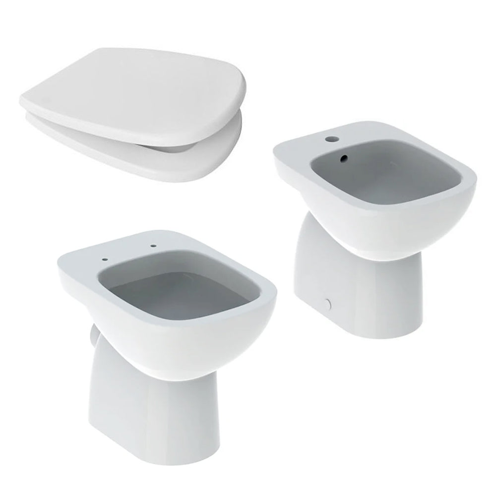 Sanitari distanziati da parete con scarico a terra wc+bidet +sedile tradizionale Geberit 'Fantasia 2' cm 53