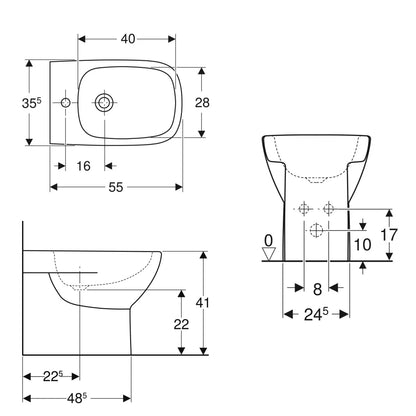 Sanitari filomuro con scarico universale wc+bidet +sedile soft close Geberit 'Fantasia 2' cm 55