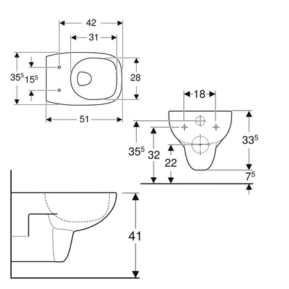 Sanitari sospesi wc senza brida+bidet +sedile soft close Geberit 'Fantasia' cm 51