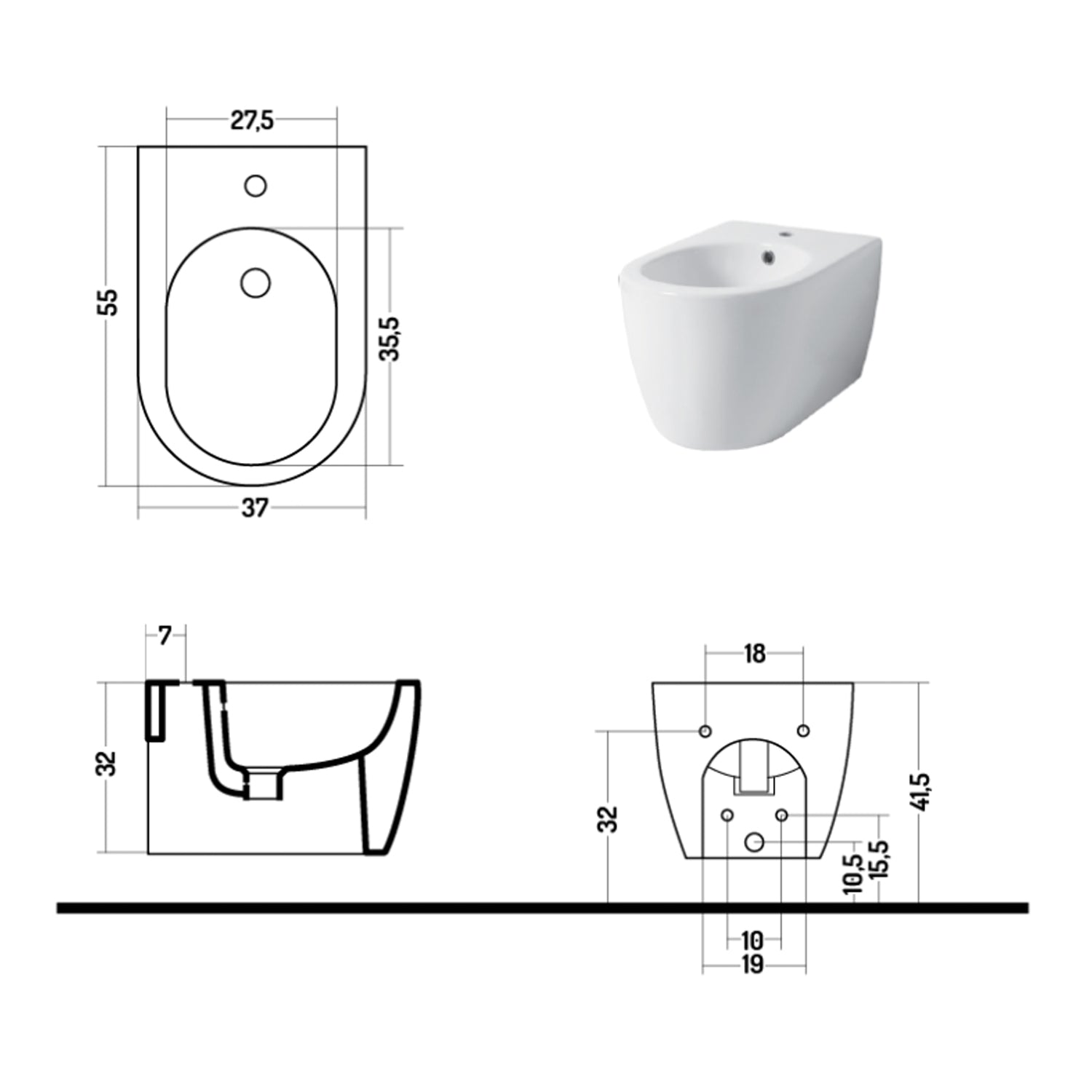 Santari sospesi serie Skip 55 in ceramica bianca con coprivaso chiusura softclose- Disegno Ceramica