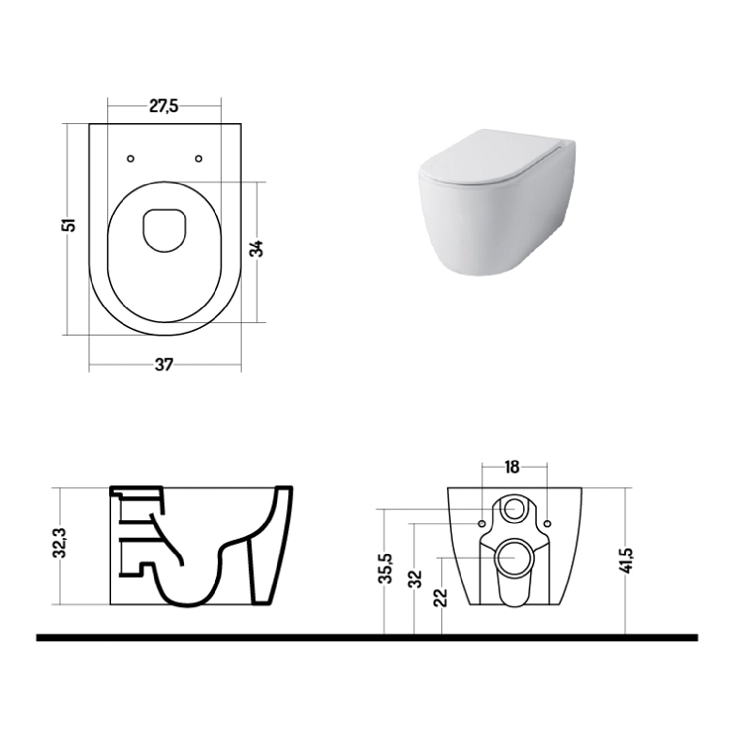 Wc sospeso serie Skip 50 in ceramica con coprivaso chiusura softclose- Disegno Ceramica