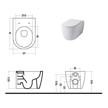 Wc sospeso serie Skip 50 in ceramica con coprivaso chiusura softclose- Disegno Ceramica