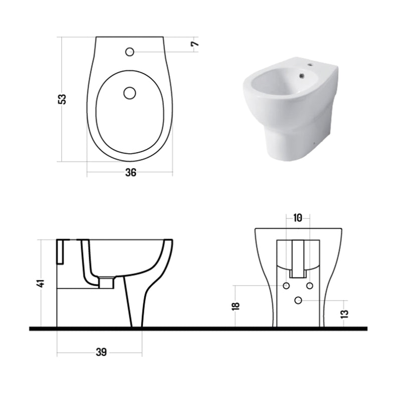 Bidet filomuro serie Touch 53 in ceramica bianca lucida - Disegno Ceramica
